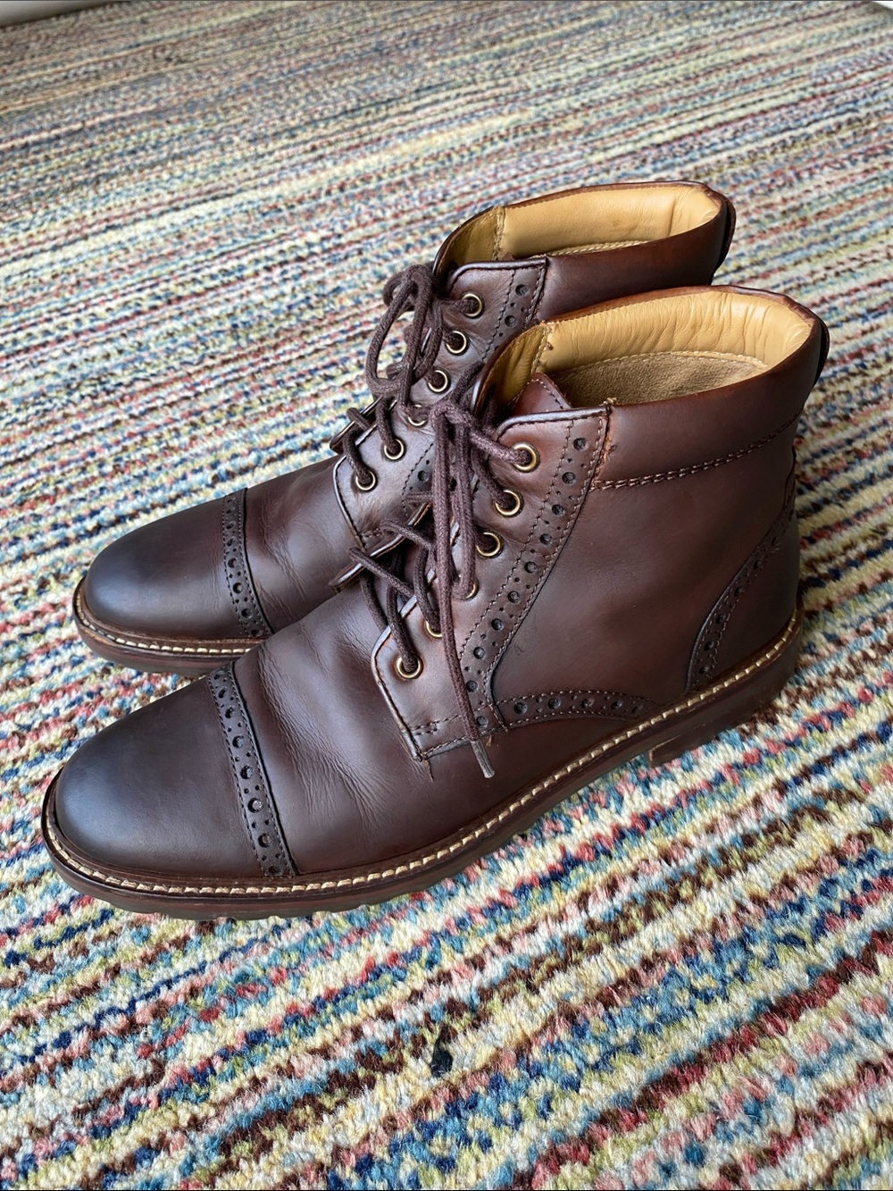 Men's Florsheim Brown Leather Cap-Toe Brogue Lace-Up Boots size 7